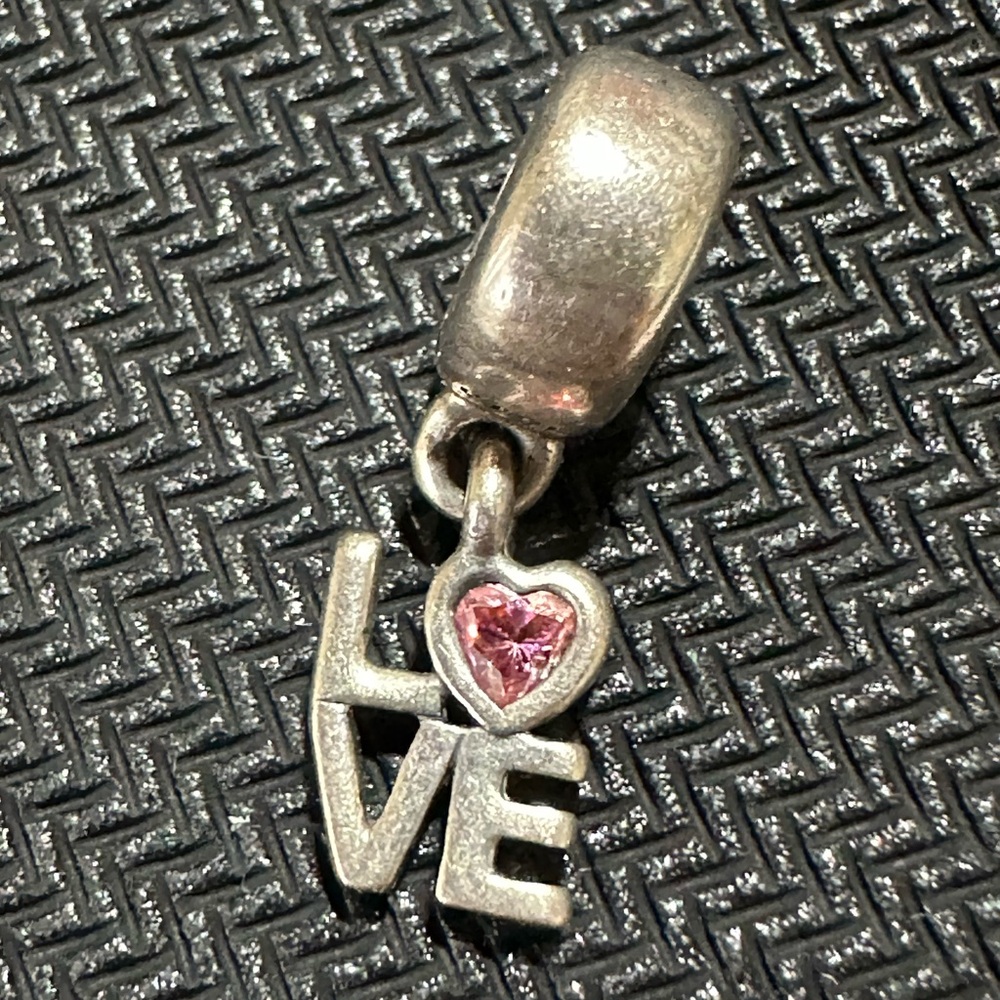 Authentic Pandora Charm LOVE Dangle Pink CZ